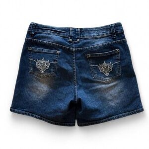 Therapy Dark Blue Denim Shorts with Tribal Embroidered Pockets